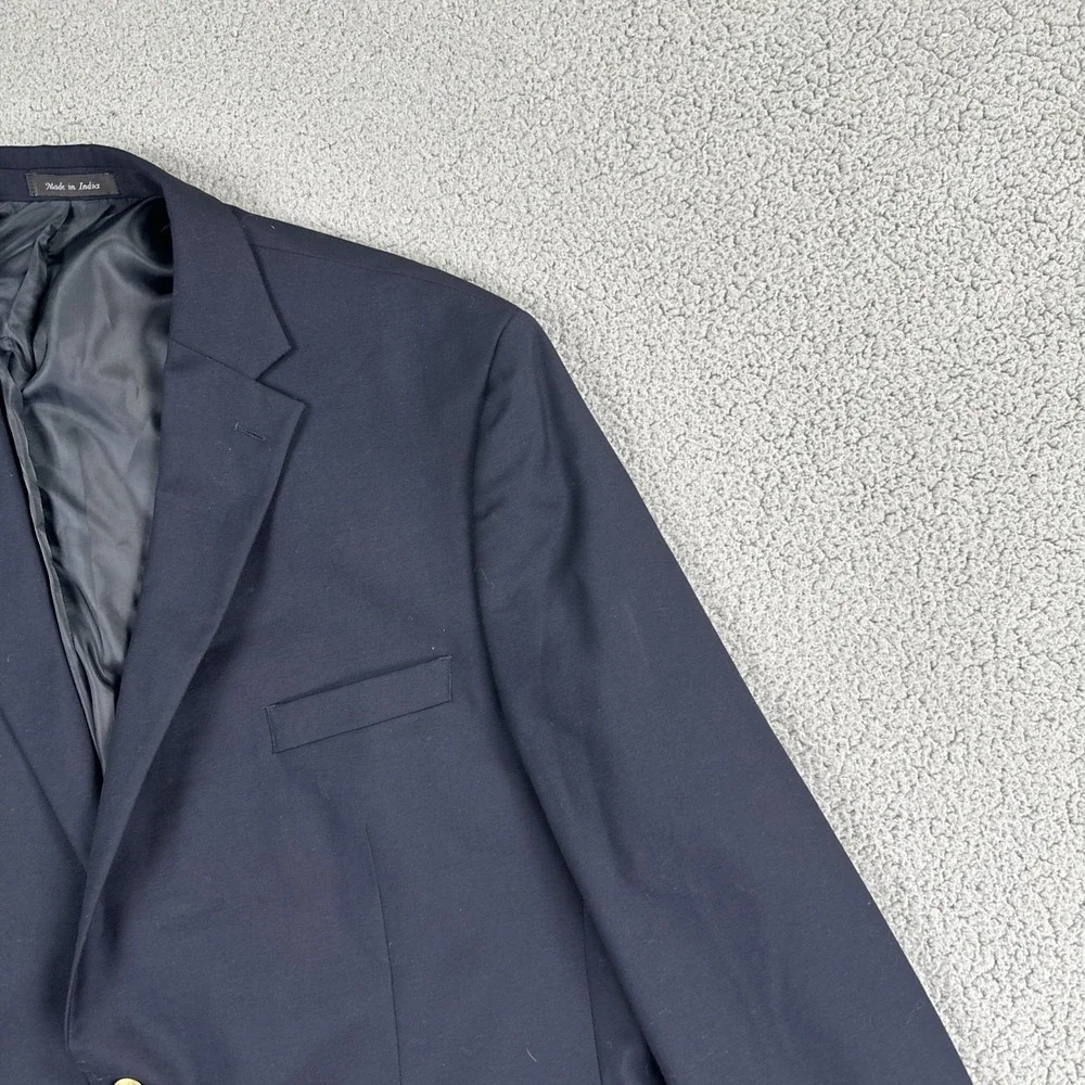 Chaps Gold Button Blazer Men 48L Navy Blue Wool Preppy Sport Coat Jacket